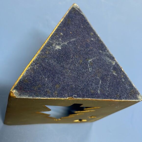 Vintage brass triangular Candle or other decor holder w/Christmas tree & stars - Picture 3 of 6